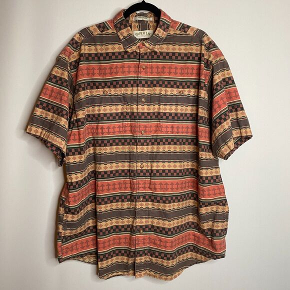 VTG Orvis Fly Fishing Aztec Southwest Design Short Sleeve Button Up Mens XL - Picture 1 of 9